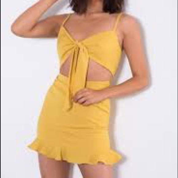 Mustard Yellow Front Tie Dress - Picture 2 of 3